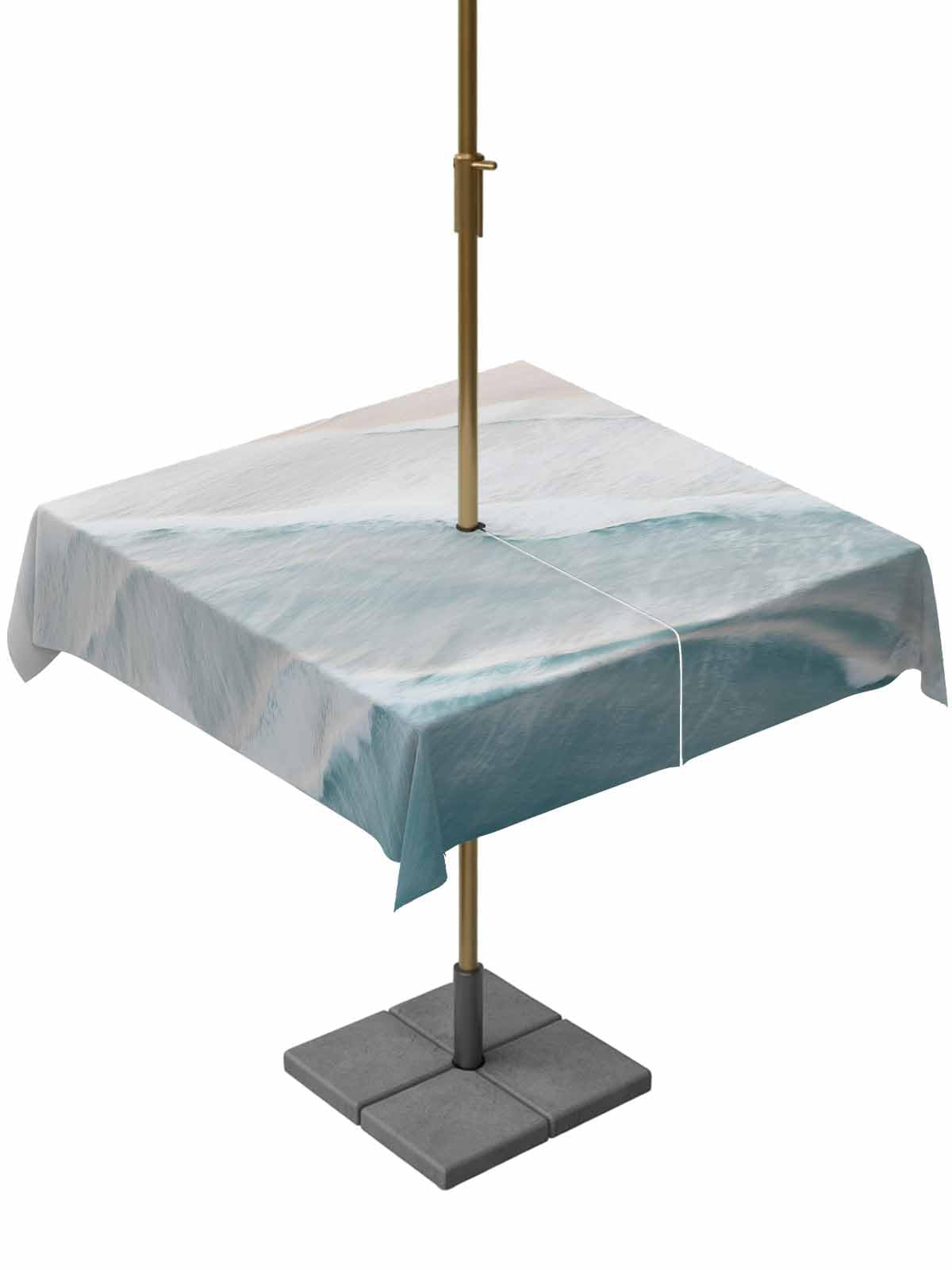 Photo 1 of Ruian Store Outdoor Tablecloth with Umbrella Hole Ocean Seaside Gradient Blue Wave Waterproof Table Cloth Zippered Tablecloths 54"x54" Square Table Cover for Patio Garden Tables,Beach Natural Scene