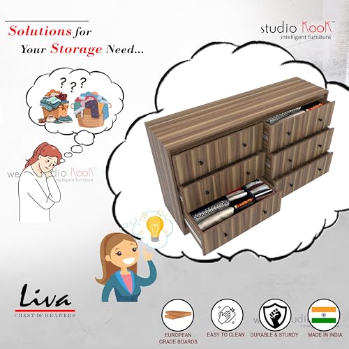 Image of Studio Kook Liva Engineered Wood Chest of Drawers with 6 Drawers (Matte Finish) (Walnut)