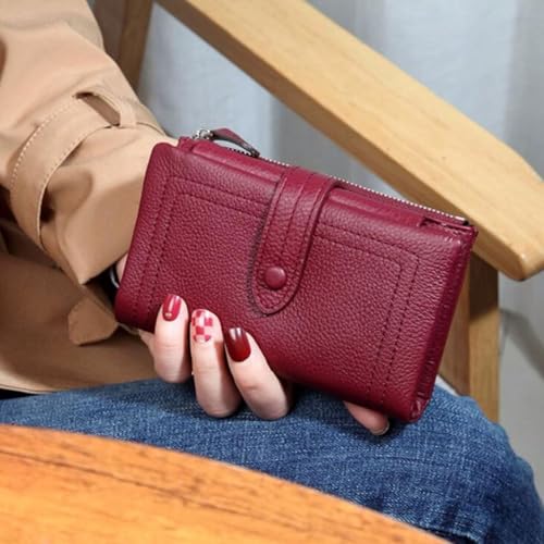 Women's Wallets Money Clips Genuine Leather Card Cases Purses Handbags Blocking Wallet Money Organisers 5.9Inch (Purple)2