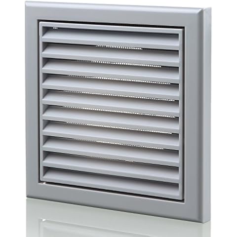 Blauberg UK 4 inch 100 mm Round Plastic Ducting and Fittings for Extractor Fan Ventilation 100mm - Fixed Blade Louvred Grille - Grey Cover