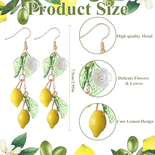 Cute Lemon Dangle Earrings for Women, Resin Yellow Lemon Hoop Earrings Minimal Fashion Fruits Dangling Earring for Women Sweet Earring for Birthday Valentine's Day Christmas Cosplay Gift2
