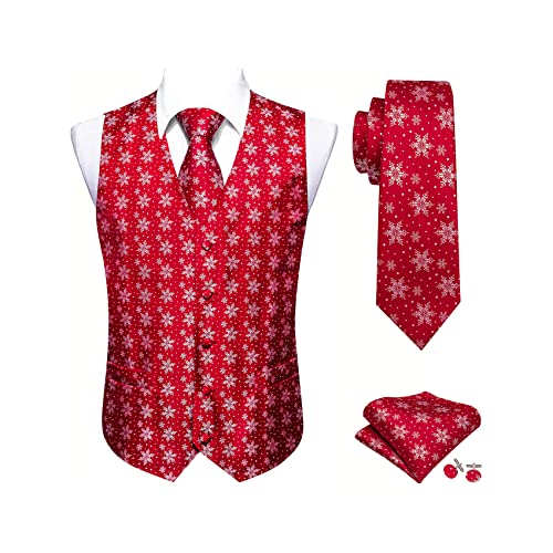 Image of Barry.Wang Mens Red /Green Christmas Suit Vest Holiday Xmas Waistcoat Tie Set Party Tuxedo
