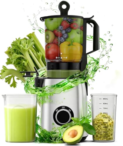 Electactic Cold Press Juicer,With 5.4" Extra Large Feed Chute Fit Whole Fruits &amp; Vegetables,High Juice Yield,Easily Detachable Parts Design,Easy Assemble &amp; Cleaning