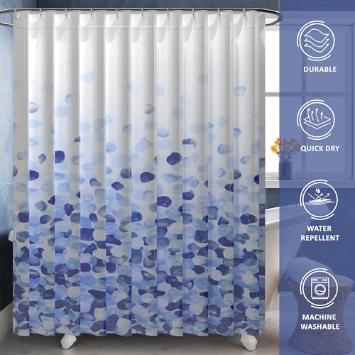 Image of Kuber Industries Pack of 3 Washable Bathroom Shower Curtain 6 Feet with Hooks | Quick-Drying & Easy to Clean Washroom| Includes 12 Plastic Hooks | JY-4-1 | Blue Dots