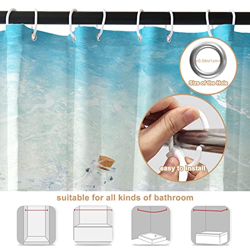Ttincceer Ocean Beach Shower Curtain, Sea Drift Bottle Starfish Conch Seashell Bathroom Curtain, Tropical Ocean Theme Shower Curtain Set With 12 Hooks For Bathroom 72" Wx72 L #TOP2