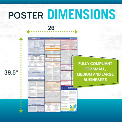 Image of New York 2026 Labor Law Poster - State & Federal Employment Compliance - OSHA, EEOC, FMLA, Minimum Wage- Premium Paper Workplace Poster - Folded & Unlaminated - Envelope Packed - 26 inch x 39.5 inch