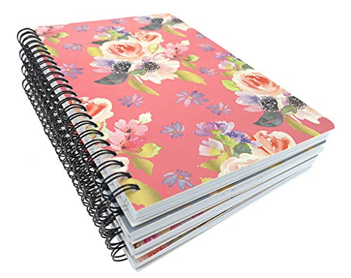 4 Pack A5 Spiral Notebook Journal,Wirebound Ruled Sketch Book Notepad Diary Memo Planner,A5 Size(8.3X5.7") & 80 Sheets (Floral) #TOP5