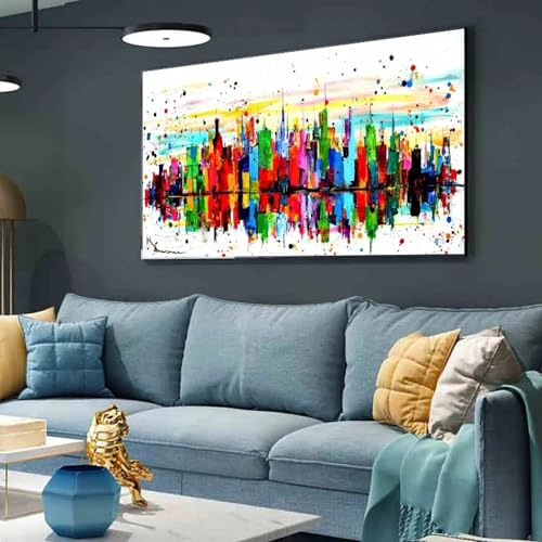 Toile de ville colorée peinture à l'huile abstraite décoration murale salon 40x80 cm sans cadre