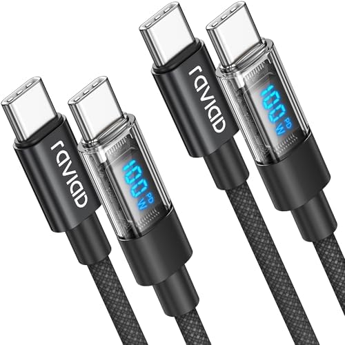 RAVIAD 100W USB C auf USB C Kabel [2Stück 1M] 5A Schnellladekabel Ladekabel | PD QC3.0 with LED Display für iPhone 16/15 Pro Max, Galaxy S24/S23/S22/S21, Pad Pro, MacBook Air, Tabl