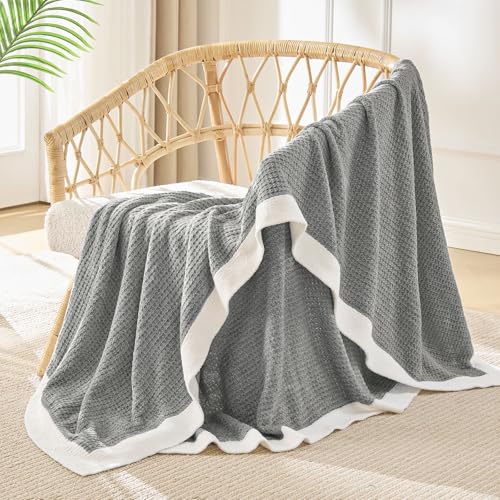 Image of BEDELITE Soft Cozy Chenille Waffle Knit Throw Blanket,Farmhouse Boho | ideal gift,fuzzy,fluffy,warm,for sofa or bed,room decor,breathable all season,lightweight,machine washable,60*80 grey