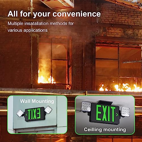 Image of TANLUX Black Housing Exit Sign with Emergency Lights, LED Emergency Exit Light with Battery Backup, UL Listed, AC 120 /277V, Commercial Emergency Lights Combo for Business - 6 Pack