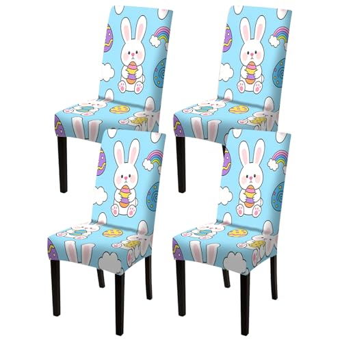 Image of Nuxovilar 4PCS Cute Bunny Design Milk Silk Elastic Chair Covers | Stretch Slipcover Cute Protector Bunny Wrap Seat Guard Dining Room Family Dinner Home Gathering (Cute Bunny)