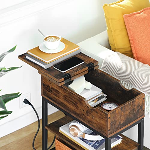Alloswell Side Table With Charging Station, Narrow Flip Top End Table With Usb Ports And Outlets, Nightstand With Storage, Sofa Table For Living Room, Bedroom, Easy Assembly, Rustic Brown Ethr5601 #TOP3