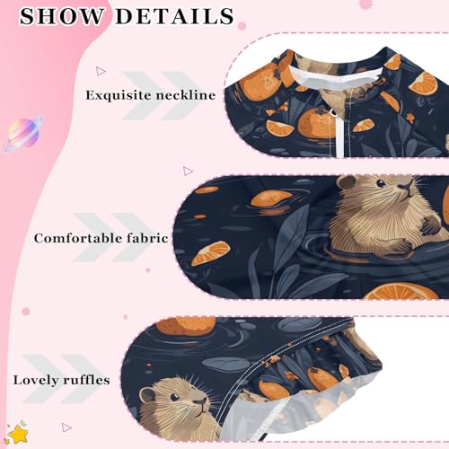 ALAZA Otter Orange Fruit Flower Girls One Piece Swimsuit Long Sleeve Rash Guard Swimsuits UV 50+ Swimwear Zipper4