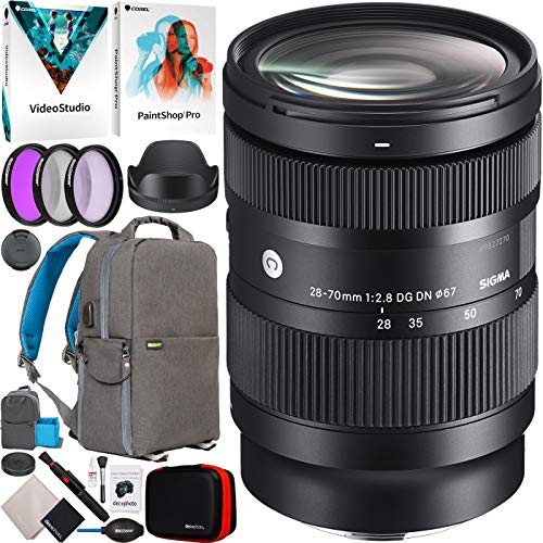 Sigma 28-70Mm F2.8 Dg Dn Contemporary Zoom Lens For Full Frame Sony E-Mount Mirrorless Cameras 592965 Bundle With Deco Gear Photography Backpack Case + Filter Kit + Photo Video Software & Accessories #TOP6