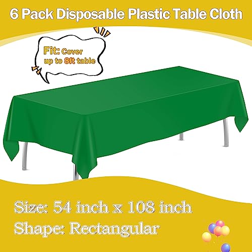 Image of tujol Green 6 Pack Plastic Table Cloth 54 inch x 108 inch, Disposable Tablecloths Rectangle Table Cover, Plastic Tablecloth for Parties