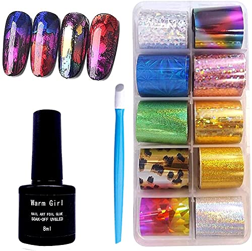 Warm Girl Kit de unhas arte transferência Foil 1 peça Star cola adesiva decorativa para unhas DIY decoração de unhas Set