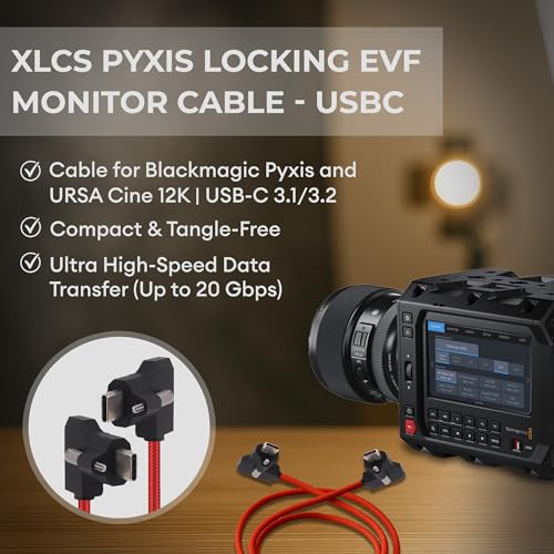 Image of XLCS Locking EVF Cable for Blackmagic Pyxis and URSA Cine 12K - USB-C 3.1 /3.2-20Gbps - 100W Power - Secure Lock - High-Speed Pyxis Monitor Cable - Durable and Reliable (80cm (32 inch) - RED)