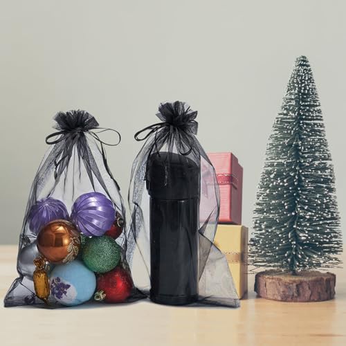 Image of Dealglad 50pcs Drawstring Organza Jewelry Candy Pouch Christmas Wedding Party Favor Gift Bags (7x9 inch, Black)