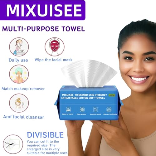 Image of MIXUISEE thick and soft face towels,Face towel disposable,100% cotton towel | Cotton fibers do not shed,Super thick 130%,Makeup removal and cleaning,Suitable for sensitive skin.(300 pieces)