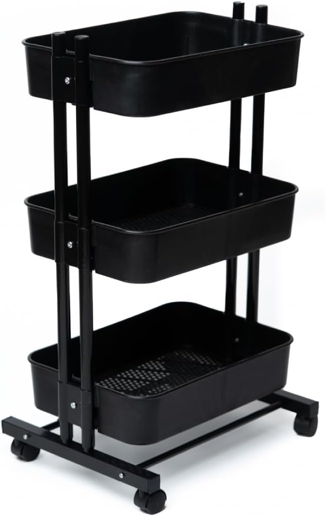 Samma Kitchen Cart - Rolling Kitchen Cart with Storage and Wheels - Versatile Kitchen Organizer with Storage Basket - Durable Cart for Kitchen - Ideal for Home & Outdoor Kitchens - Kitchen Carts Black