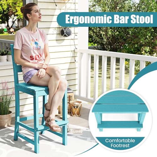 Image of Tangkula Patio HDPE Barstool, Outdoor High Top Bar Chair w /Backrest & Footrest, All-Weather Wood-Plastic Bar Height Chair for Poolside, Backyard, Porch (4, Turquoise)