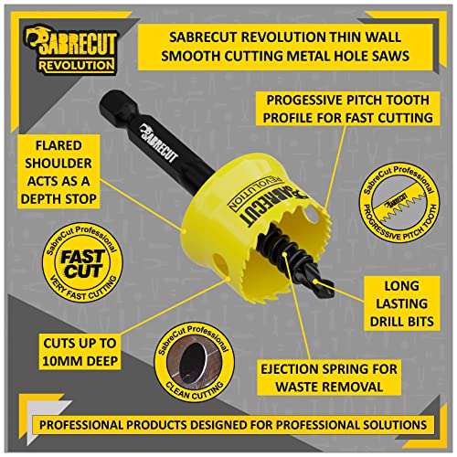 5 x SabreCut HSMK5A 16mm 20mm 22mm 25mm 32mm High Performance Thin Wall Steel Hole Saw With Steel Body And Cobalt Shank HSS M42 Progressive Tooth Profile For Wood - Image 2