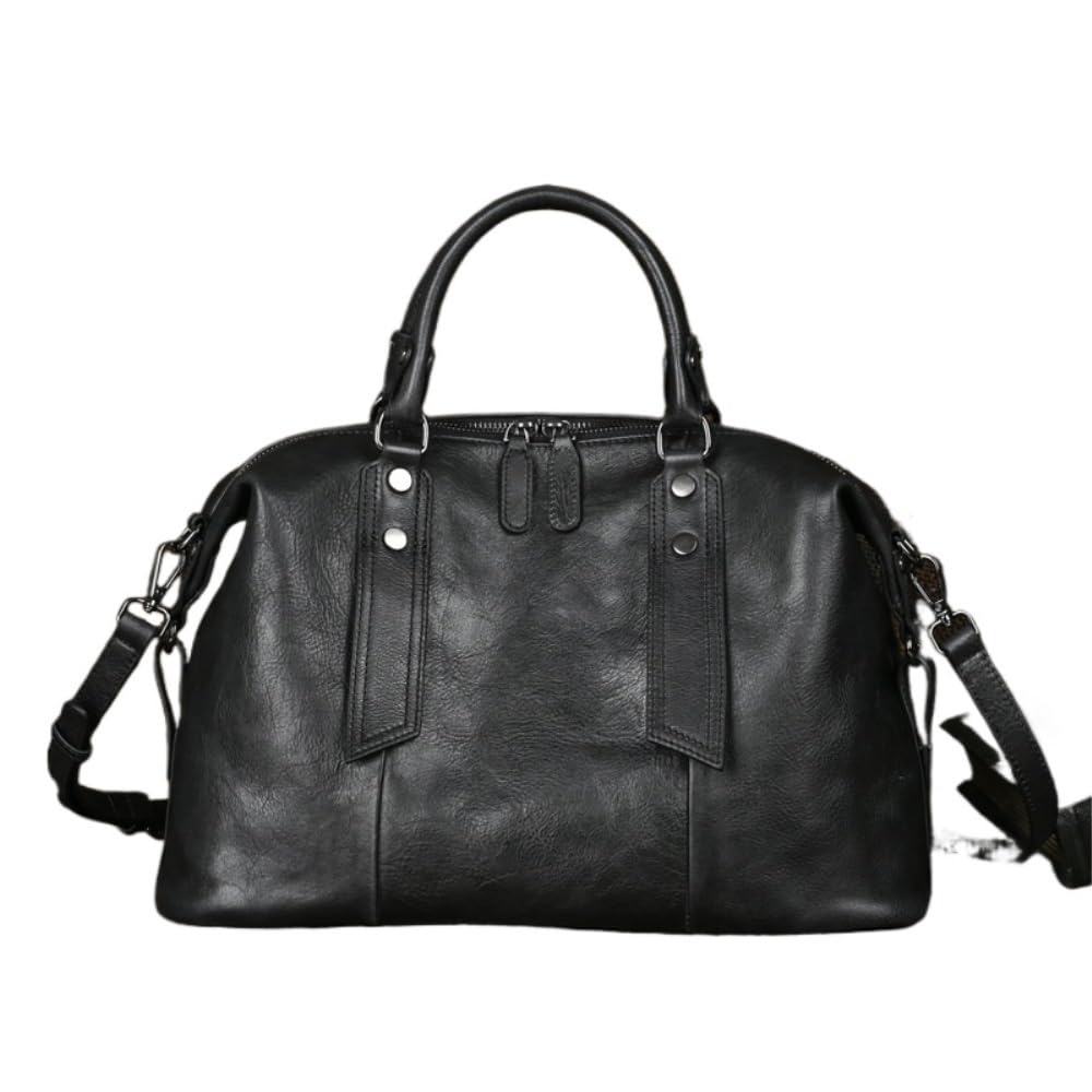 mmaili Minimalist Women's Vegetable-Tanned Leather Tote - Large Capacity Handheld & Crossbody Bag, Vintage for Travel & Business(Black)
