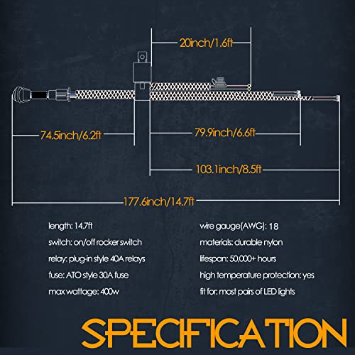 Wiring Harness 2 Lead, Nirider 12V 40A Rock Switch Relay Fuse Nylon Wiring Harness Kit For Led Light Bars Fog Lights Work Lights Driving Lights Offroad Led Pods Wire Kit For Truck Utv Atv Boat #TOP1