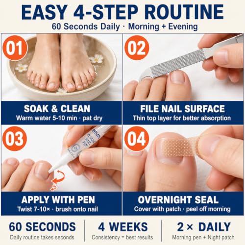 Image of Toenail Fungus Treatment Extra Strength - 25% Undecylenic Acid + 1% Tolnaftate, 4 Fungal Nail Pens + 40 fungal nail patches + 2 Files, Day & Night Repairs Yellow Thick Discolored Damaged Nails
