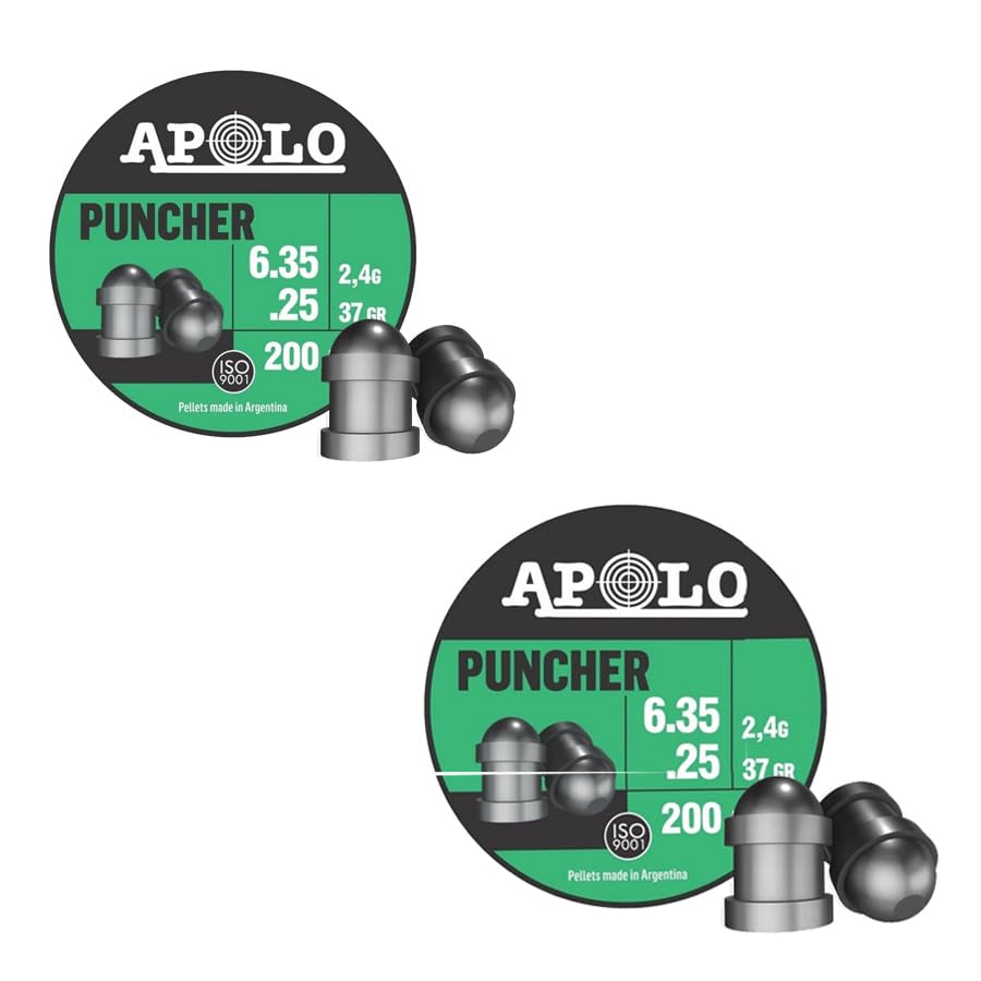 Balines Apolo Puncher (6,35mm) | 200 uds por Caja. 2,4 g por balín. Pack de 2 Cajas. Balines Plomo. Precisión.
