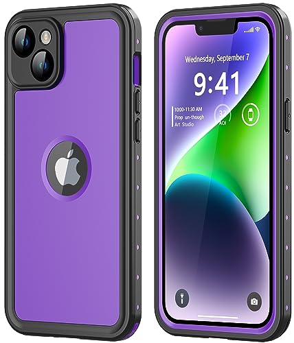 Protebox for iPhone 14 Waterproof Case with Built-in Screen Protector Shockproof Dustproof Full Body Protective IP68 Waterproof Phone Case for iPhone 14 6.1 inch (Purple)