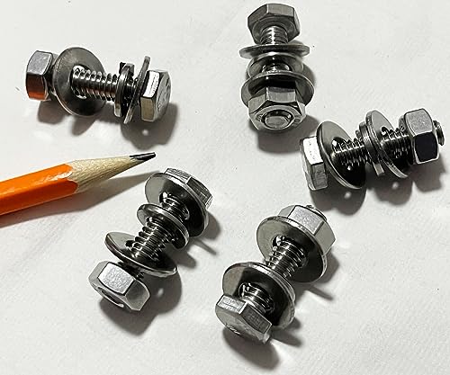 Image of 304 Stainless Steel Hex Bolt Set, 1 /4 inch-20 X 1-1 /2 inch Bolts with Nuts, Lock Washers, Flat Washers, 12 Set /Bag