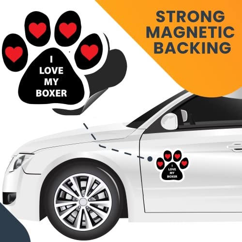 Image of I Love My Boxer Pawprint Car Magnet 5 Inch, Dog Lover Gift | Heavy duty magnetic decal for car, truck, SUV or fridge, full color UV printed