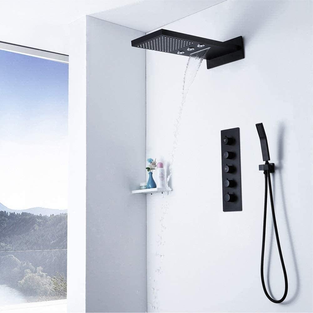 Aycdl Yellow Shower System Concealed Thermostat Full Copper Three-Function Fly-Rain Shower Set Shower Beautiful Practical Interesting Life