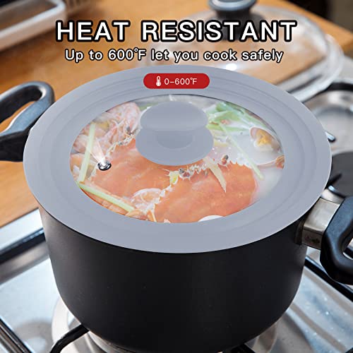 Silicone Frying Pan Lids,Heat-Resistant Tempered Glass One Size Fits All 10" 11" 12" Diameter Cookware Dishwasher Safe Cover,Multi Sized Cool Touch Handle Steam Vent Replacement Pot Lids #TOP2