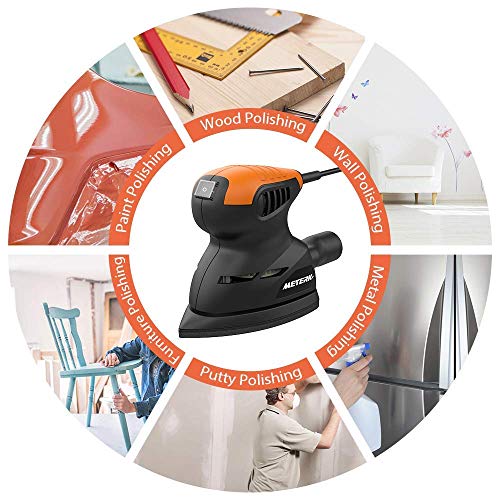 Mouse Detail Sander, Meterk 13500RPM Sander Wall Putty Polishing Machines Sander with 16PCS Sandpapers Dust Collection Port for Tight Spaces Sanding in Home Decoration and DIY Working