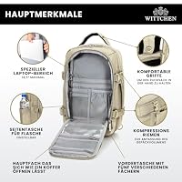 WITTCHEN Urban | Kabinenrucksack | Laptop-Rucksack | Multifunktionaler 2-in-1-Reiserucksack | Rückentasche mit RFID-Schutz | kompatibel mit Wizz Air, LOT, Ryanair | 40x25x20 cm | Farbe: Cremefarbene – Ansicht 3