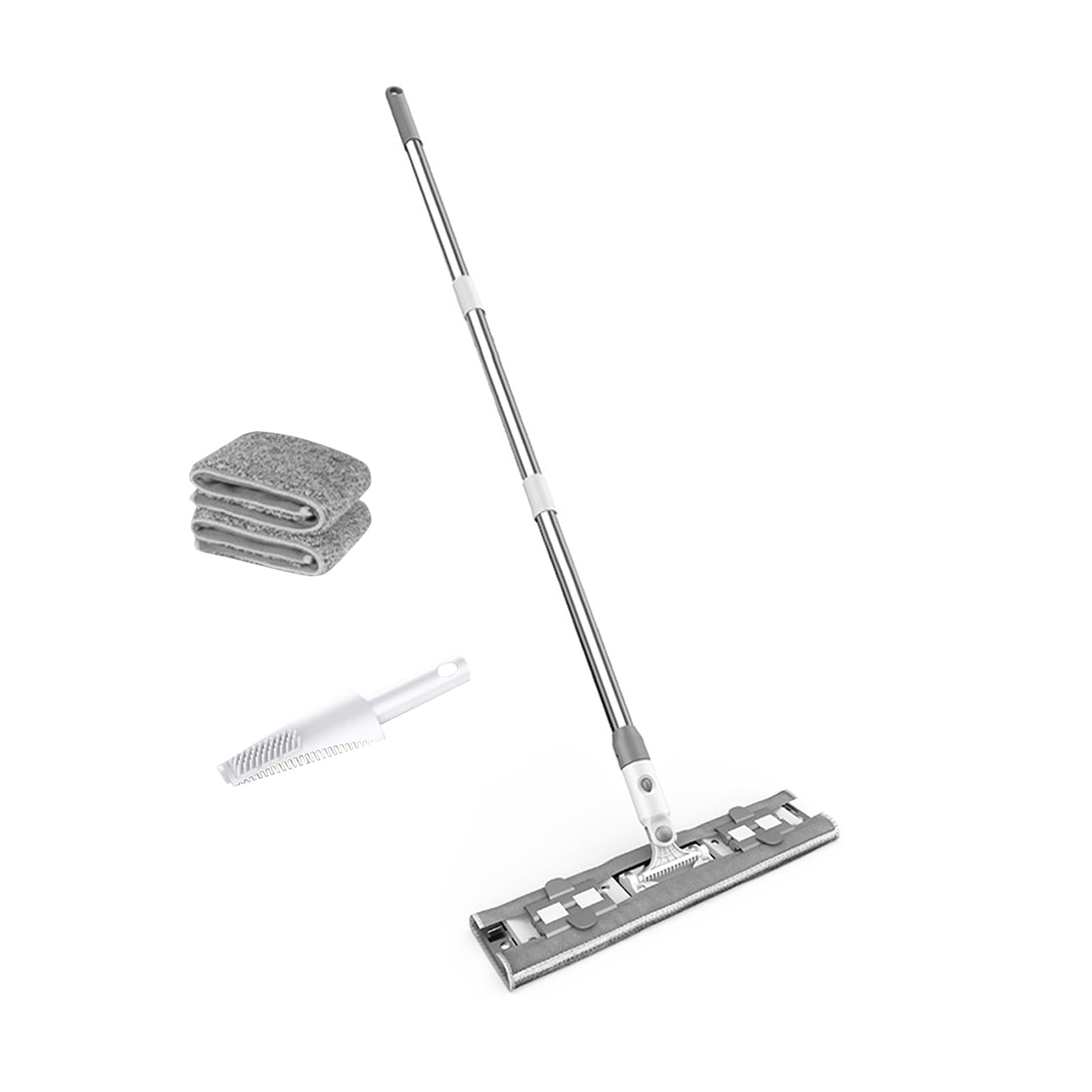Professionale Mocio Industriale,Mocio Lavapavimenti con manico in acciaio inox lunghezza 130cm,2 panni in microfibra,raschietto,per Legno Duro, Laminato, Legno