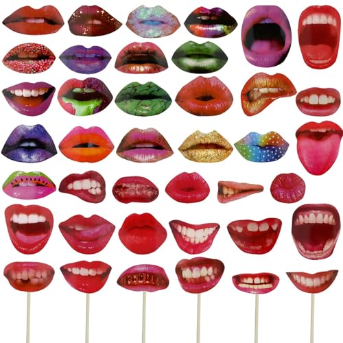 Funngy Fotobox Requisiten,40 PCS Lustige Dicke Lippen Fotobox Requisiten Fotobox Accessoires für Hochzeit Geburtstag Partyfotoautomat Zubehör Fotorequisiten Set für Halloween & Weihnachtsfeiern