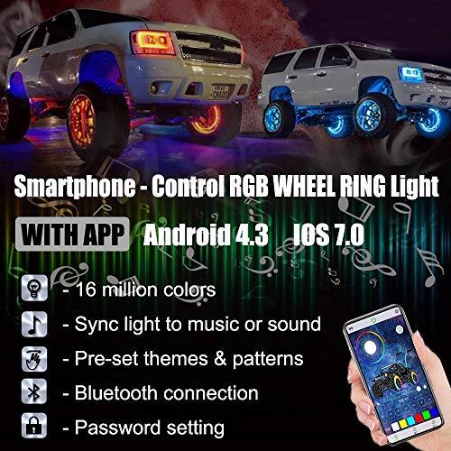 17inch Double Row Wheel Ring Light Kit w/Turn Signal and Braking Functionand Can Controlled by Remote and app Simultaneously with Lock Function