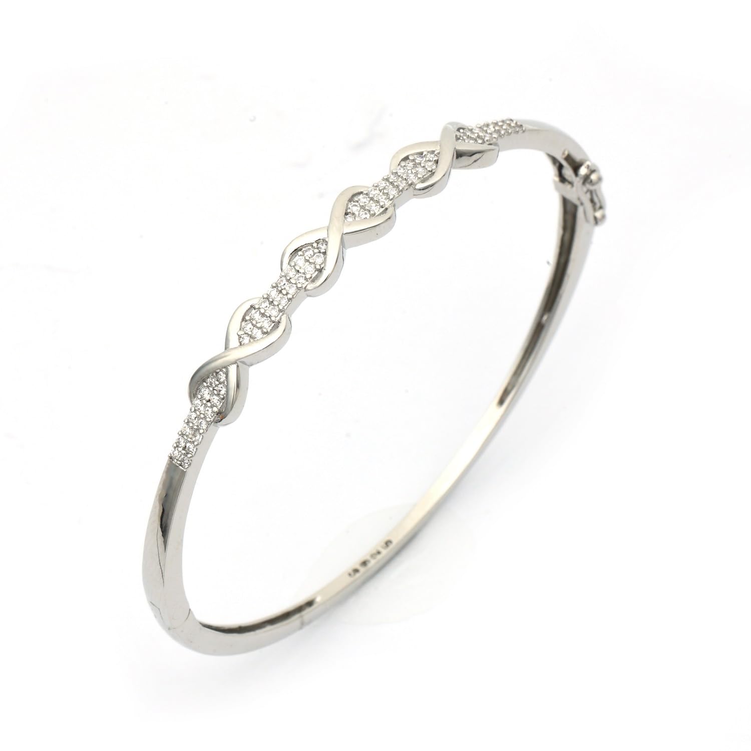 maira 925 Sterling Silver Pure Rhodium plated Swiss Zirconia Studded hypoallergenic Infinity Heart Kada Bracelet Bangle Jewellery | Valentine Gift for Women | Anti Tarnish Kada-picture-17