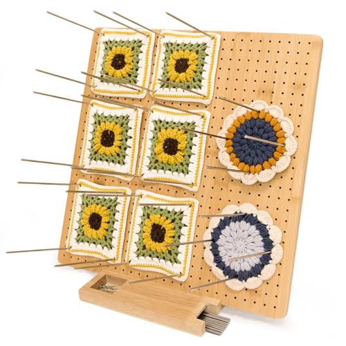 Image of 15 inch Bamboo Crochet Blocking Board with 15 Stainless Steel Pegs - Granny Square Blocking Board