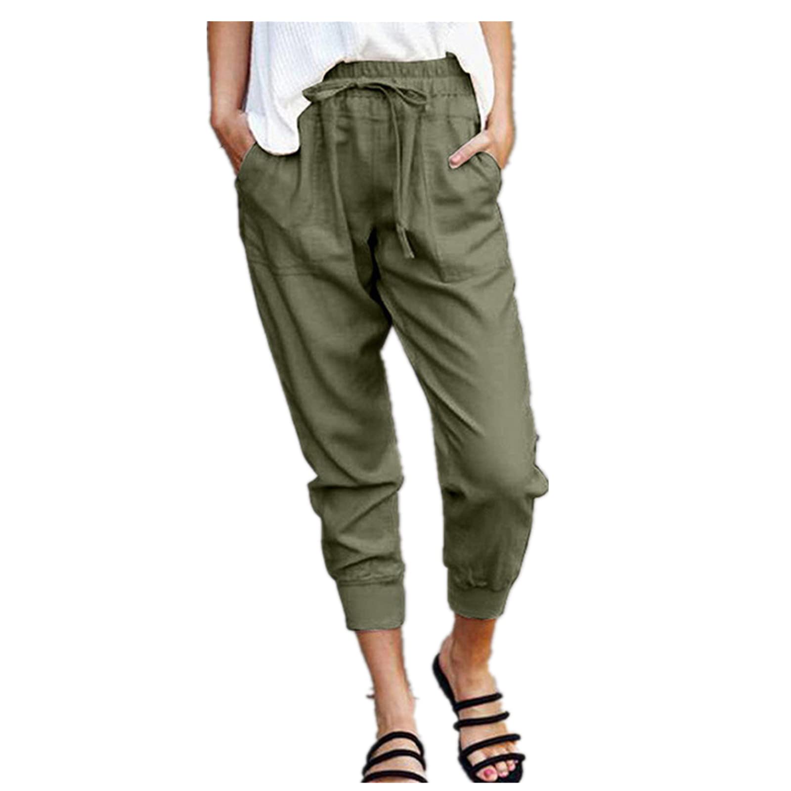 Solid Color Straight Wide Leg Pants Womens high Waist Loose and Thin Casual Fashion Trousers Military Green 2XL