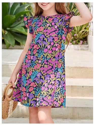 Girl's Floral Dress Boho Crew Neck Dtess Ruffle Cap Sleeve Vacation Short Dresses3