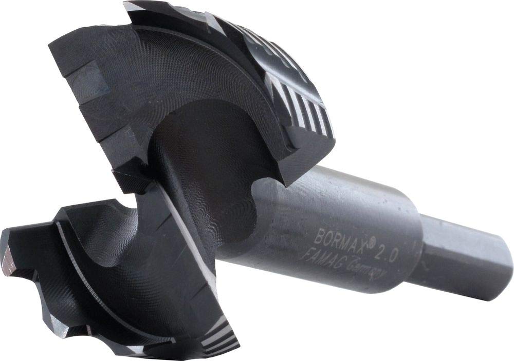 Famag Bormax 1-5/16 inch Forstner Bit Imperial, Outside Rim Saw Teeth, Hex Shank, Cooling Fins, Twisted Center Point, German Alloy Steel (1-5/16")