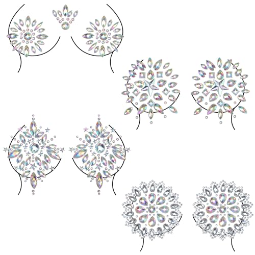Image of LLOUSSAK 4 Pairs Rhinestone Pasties, Crystal Nipple Tassels Women, Nipple Covers Sexy Jewelry Non Piercing for Body