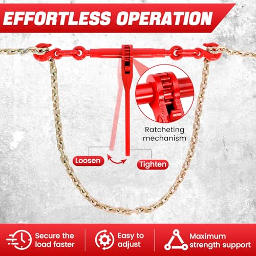 Image of 4 Pack Ratchet Chain Binder 3 /8 inch-1 /2 inch with G70 Hooks 9200 lbs WLL for Heavy Equipment, Farm, Construction, Industrial Hauling