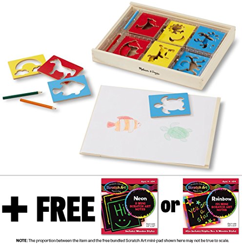 Melissa & Doug Wooden Stencil Box Set & 1 Scratch Art Mini-Pad Bundle (09331) - //coolthings.us