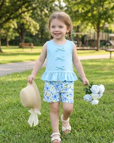 Image of Weebaby Toddler Girl Clothes Baby Summer Outfits Sleeveless Halter Top Ruffle Short Set Cute Kids Clothes Girls